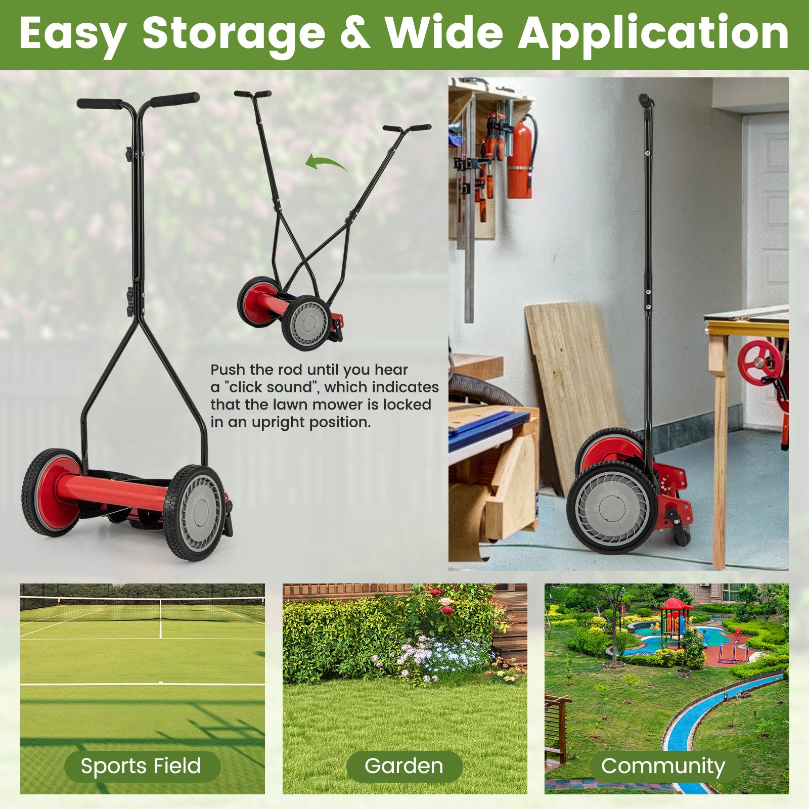 14 Inch Push Lawn Mower, 5 Steel Blades, Grass Catcher Bag, Red Lawn Care Tools at Gallery Canada