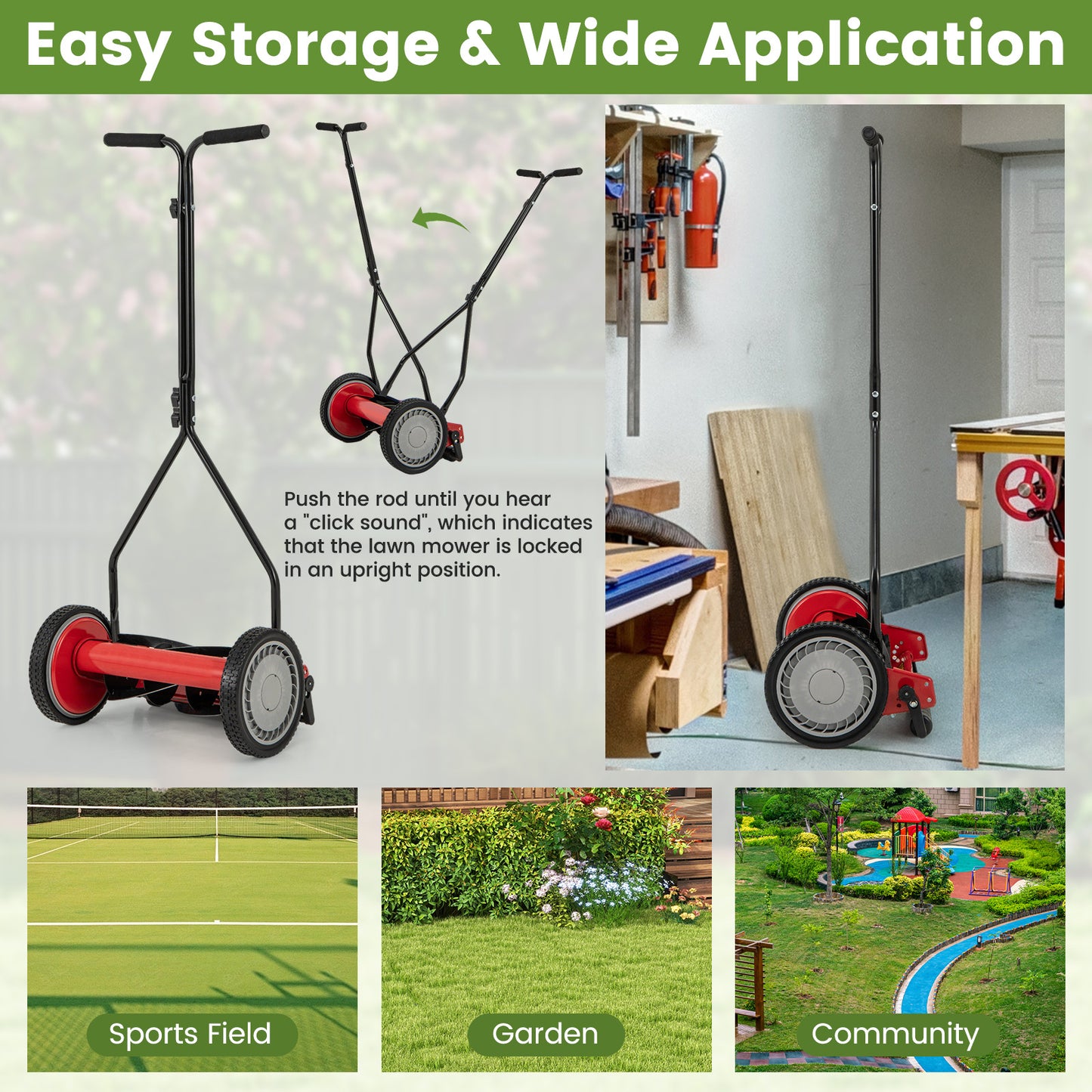 14 Inch Push Lawn Mower, 5 Steel Blades, Grass Catcher Bag, Red Lawn Care Tools at Gallery Canada