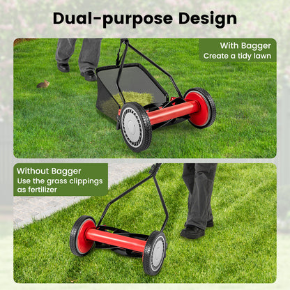 14 Inch Push Lawn Mower, 5 Steel Blades, Grass Catcher Bag, Red Lawn Care Tools at Gallery Canada