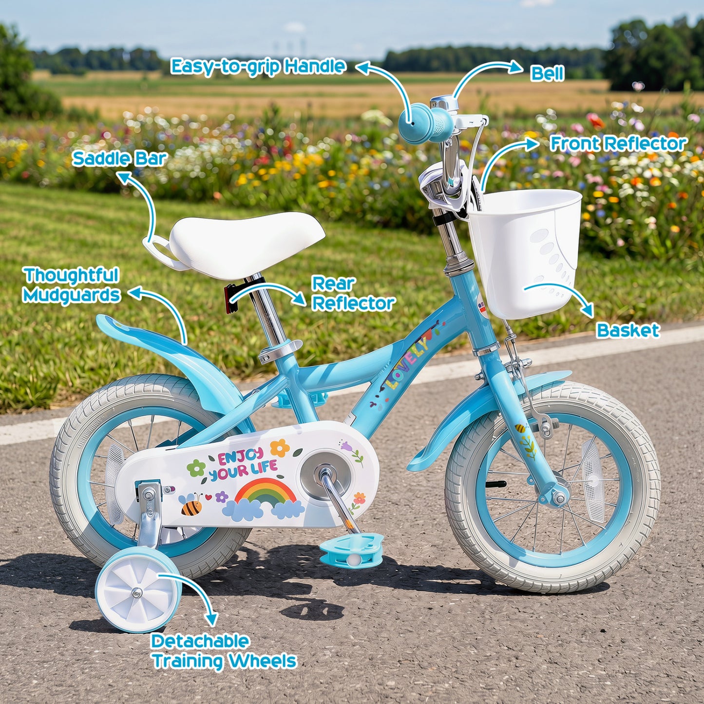 14" Girls Bike for 3-5 Years, Training Wheels, Blue Kids Bike at Gallery Canada