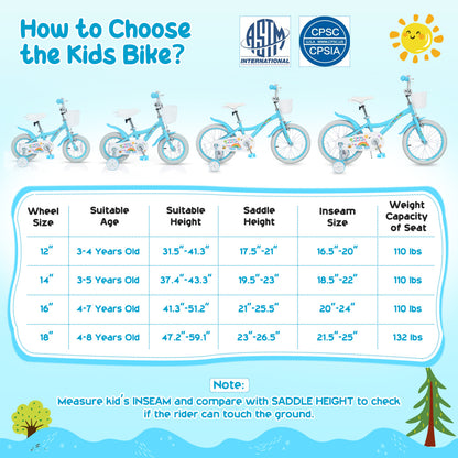14" Girls Bike for 3-5 Years, Training Wheels, Blue Kids Bike at Gallery Canada