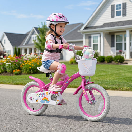 14 Inches Girls Bike for 3-5 Years, Basket, Pink
