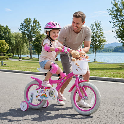 Vélo de fille 14 pouces pour 3-5 ans, panier, rose