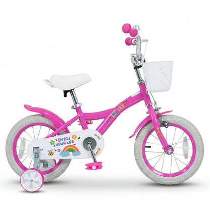 Vélo de fille 14 pouces pour 3-5 ans, panier, rose