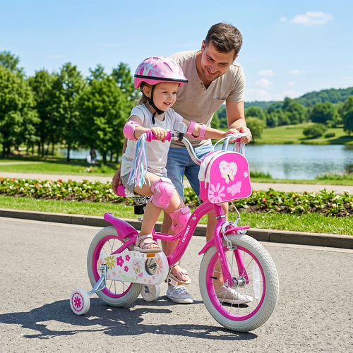 14 Inch Girls Bike, 3-5 Years, Front Bag & Streamers, Pink