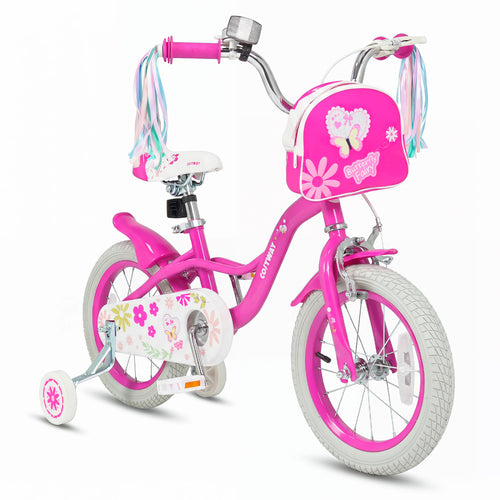 14 Inch Girls Bike, 3-5 Years, Front Bag & Streamers, Pink