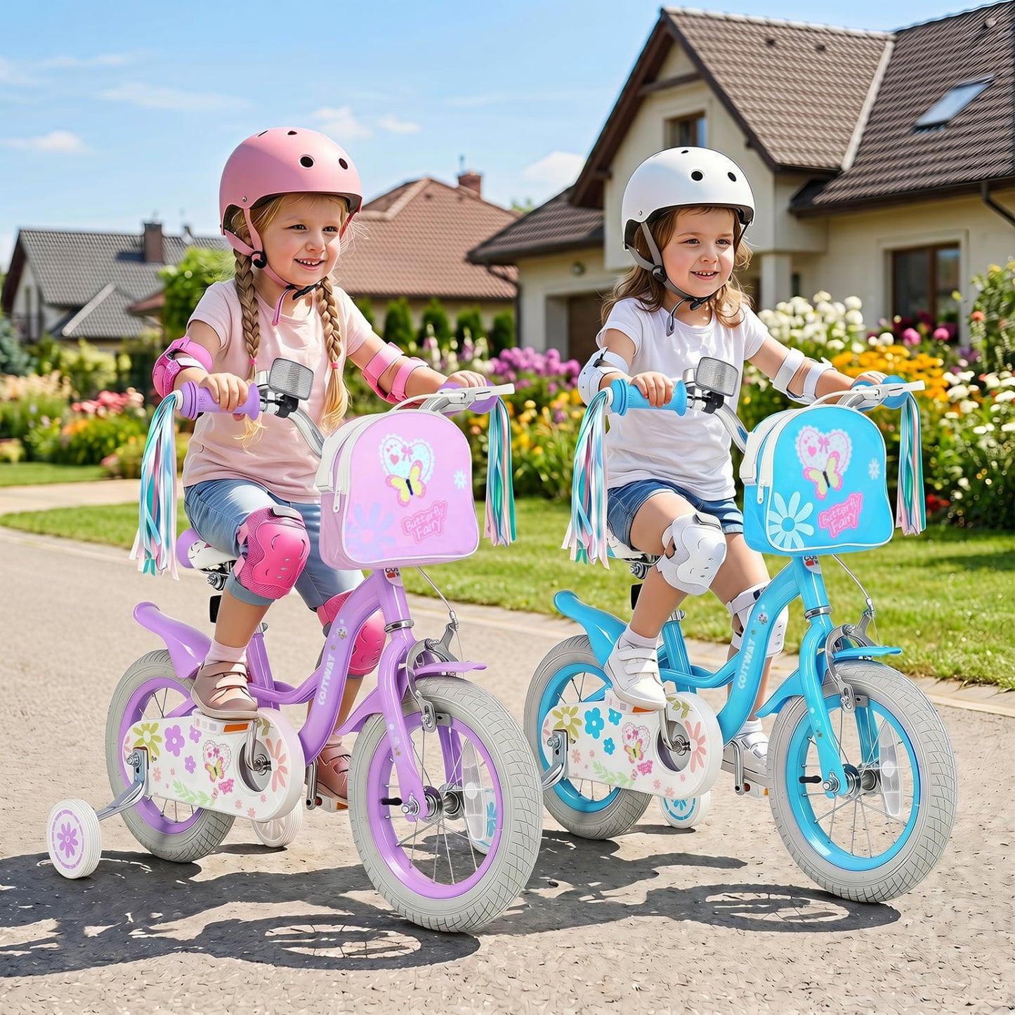 14" Girls Bike, Front Bag, Streamers, Ages 3-5, Purple