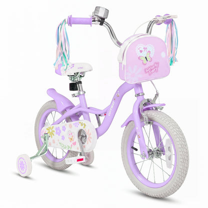 14" Girls Bike, Front Bag, Streamers, Ages 3-5, Purple