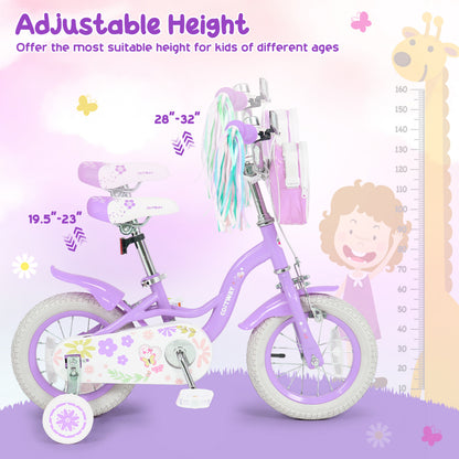14" Girls Bike, Front Bag, Streamers, Ages 3-5, Purple