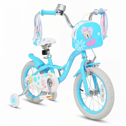 14 Inch Girls Bike With Front Bag, Streamers for 3-5 Years, Blue