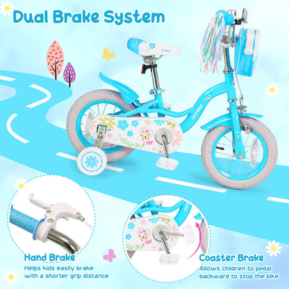 14 Inch Girls Bike With Front Bag, Streamers for 3-5 Years, Blue