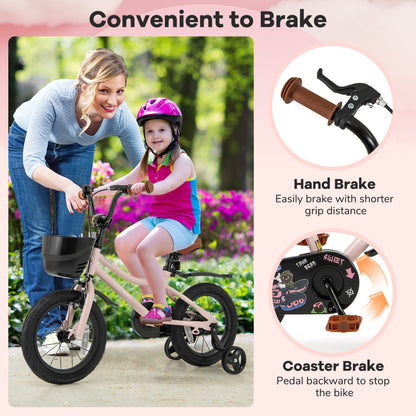14 Inches Kids Bike With Basket, Adjustable Handlebar, 3-5 Years, Pink