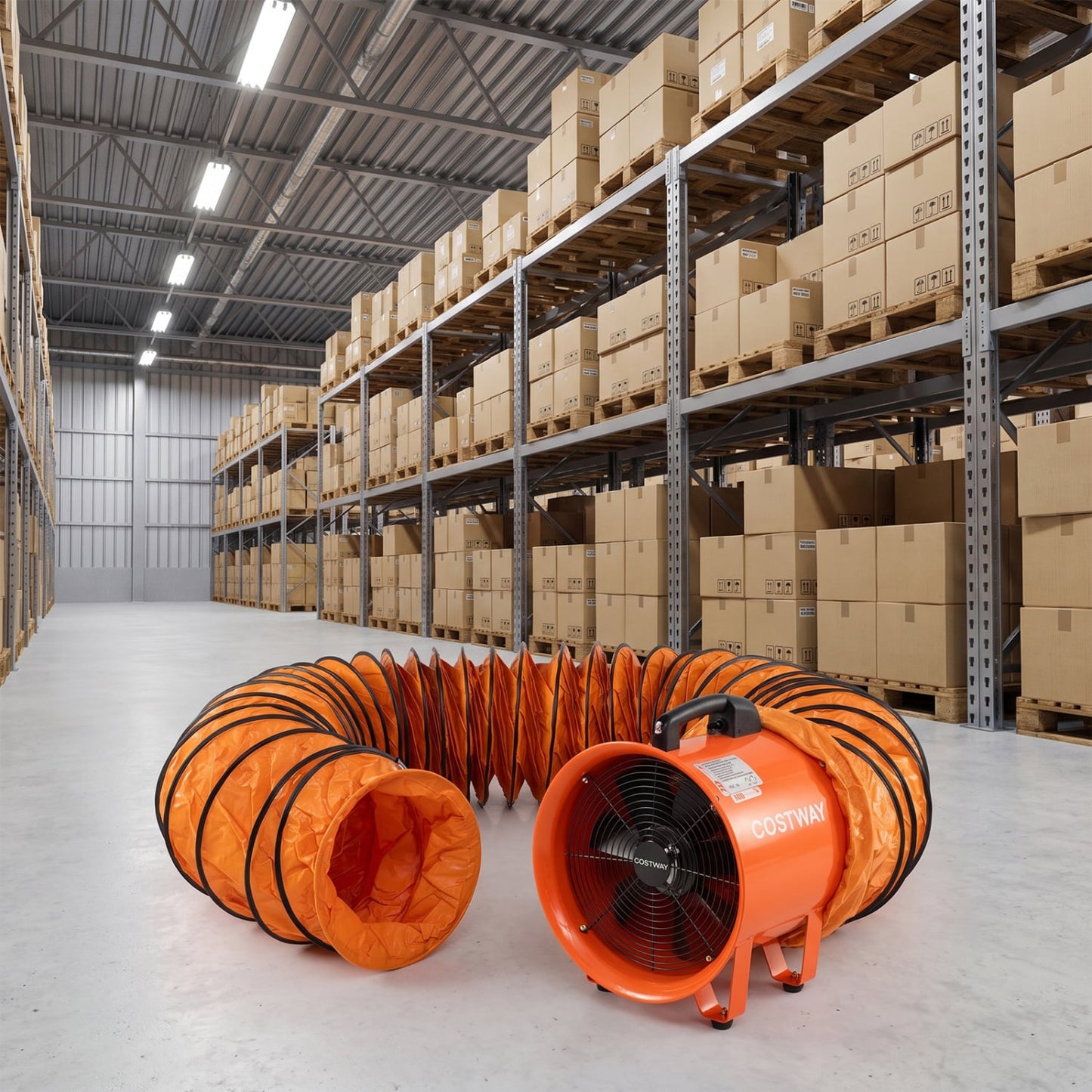 14" Industrial Blower Fan with 25 FT Duct Hose, Orange