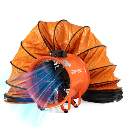 14" Industrial Blower Fan with 25 FT Duct Hose, Orange