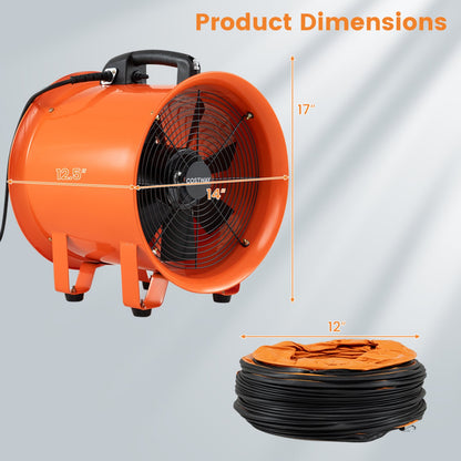 14" Industrial Blower Fan with 25 FT Duct Hose, Orange
