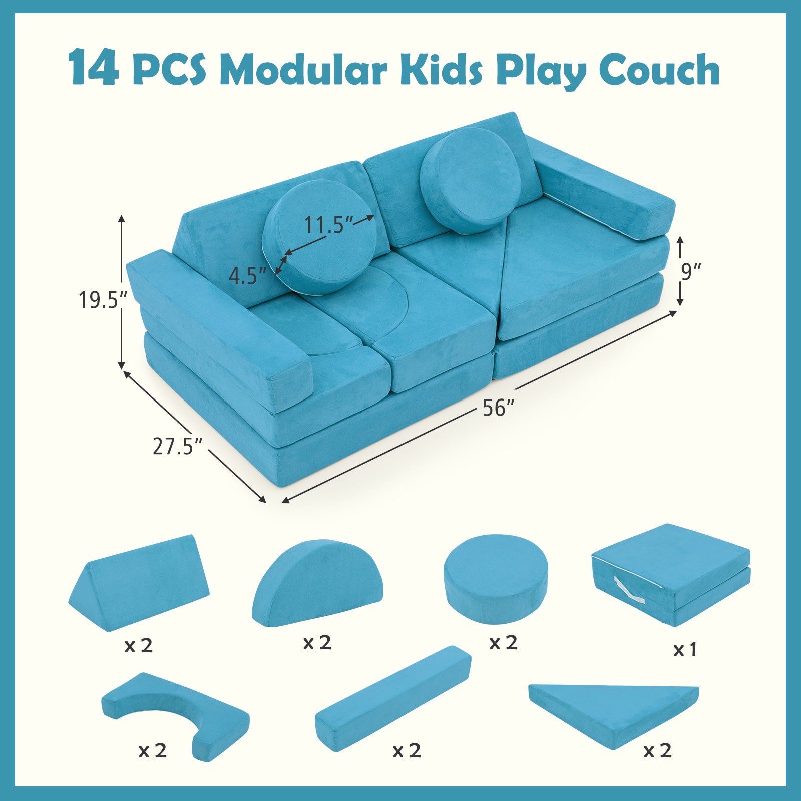 14 PCS Modular Kids Play Couch for Playroom and Bedroom, Blue Kids Chairs & Seating at Gallery Canada