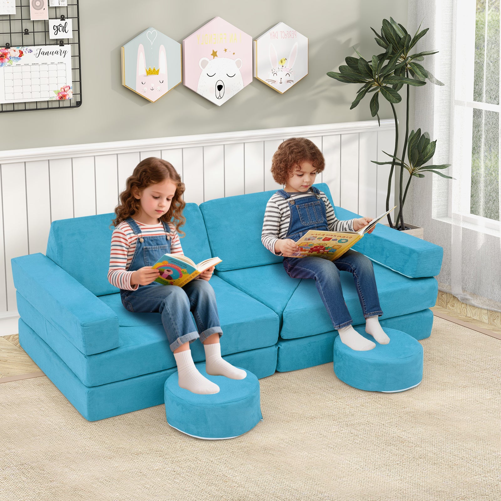 14 PCS Modular Kids Play Couch for Playroom and Bedroom, Blue Kids Chairs & Seating at Gallery Canada