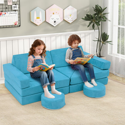 14 PCS Modular Kids Play Couch for Playroom and Bedroom, Blue Kids Chairs & Seating at Gallery Canada