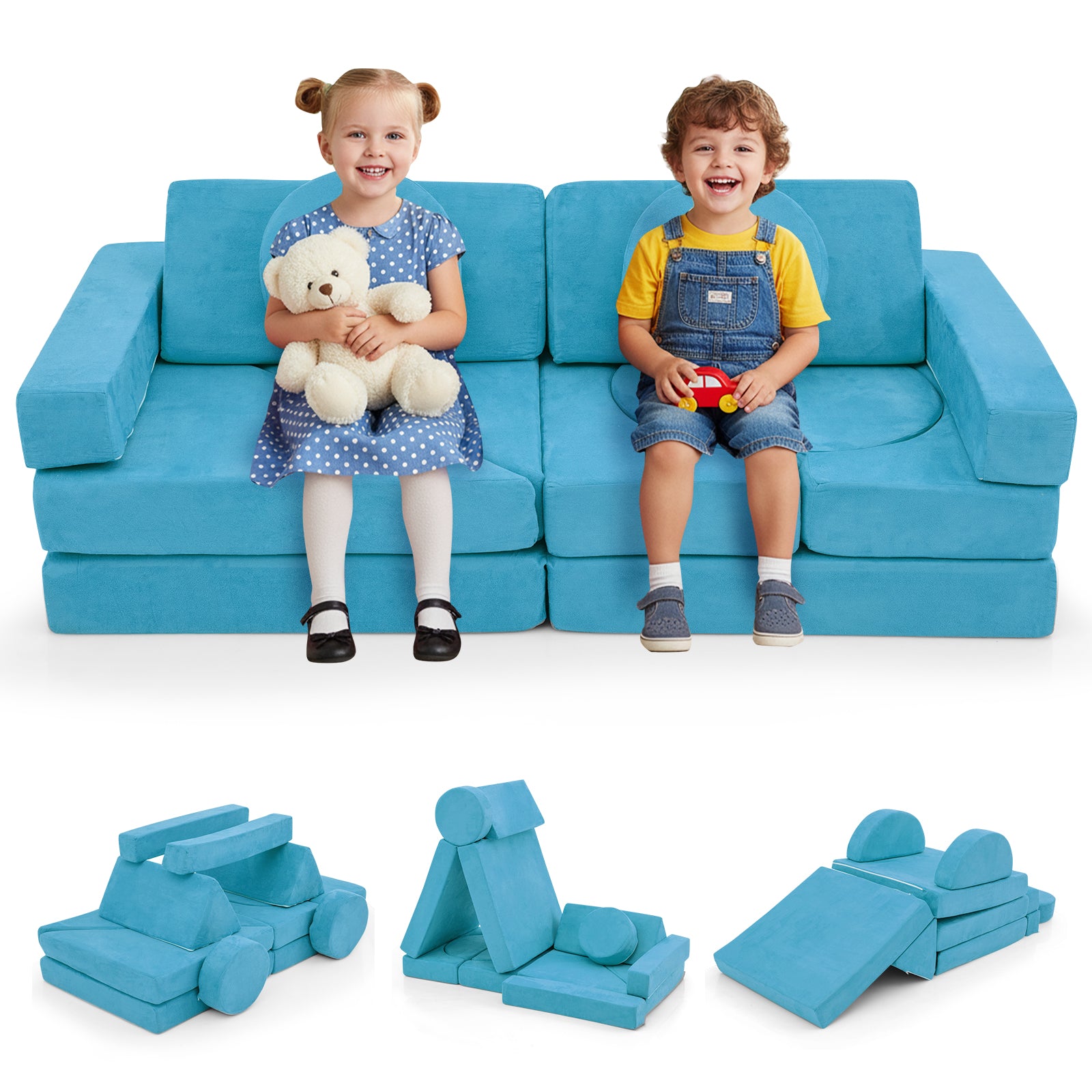 14 PCS Modular Kids Play Couch for Playroom and Bedroom, Blue Kids Chairs & Seating at Gallery Canada