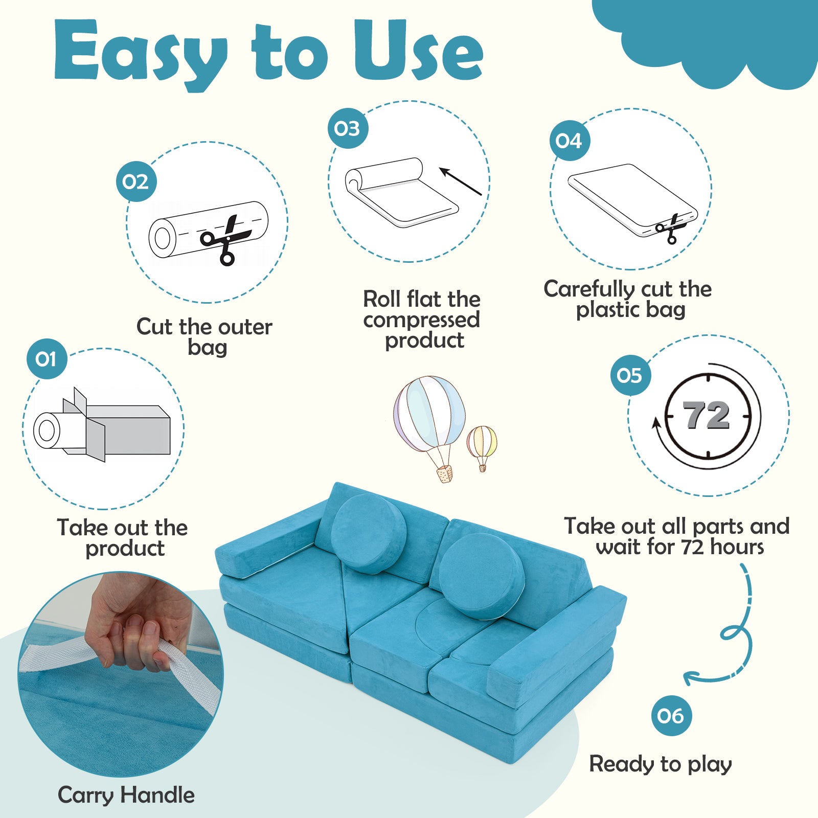 14 PCS Modular Kids Play Couch for Playroom and Bedroom, Blue Kids Chairs & Seating at Gallery Canada