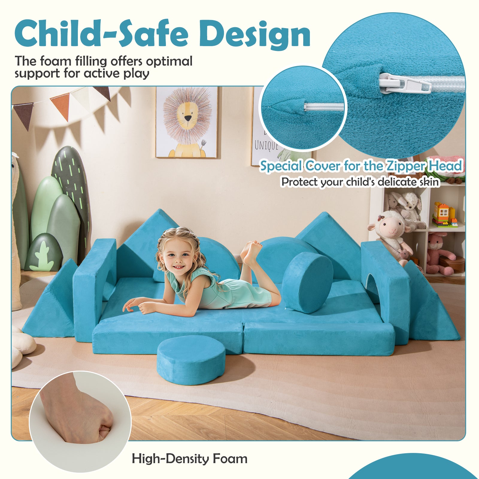 14 PCS Modular Kids Play Couch for Playroom and Bedroom, Blue Kids Chairs & Seating at Gallery Canada