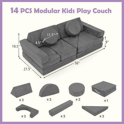 14 PCS Modular Kids Play Couch for Playroom and Bedroom, Gray Kids Chairs & Seating at Gallery Canada