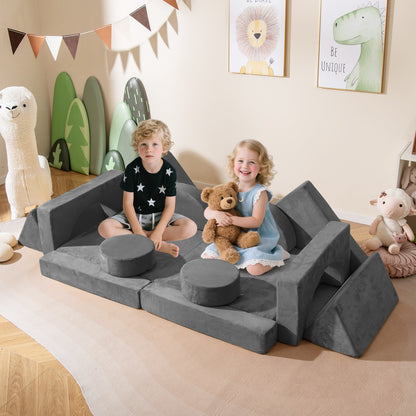 14 PCS Modular Kids Play Couch for Playroom and Bedroom, Gray Kids Chairs & Seating at Gallery Canada