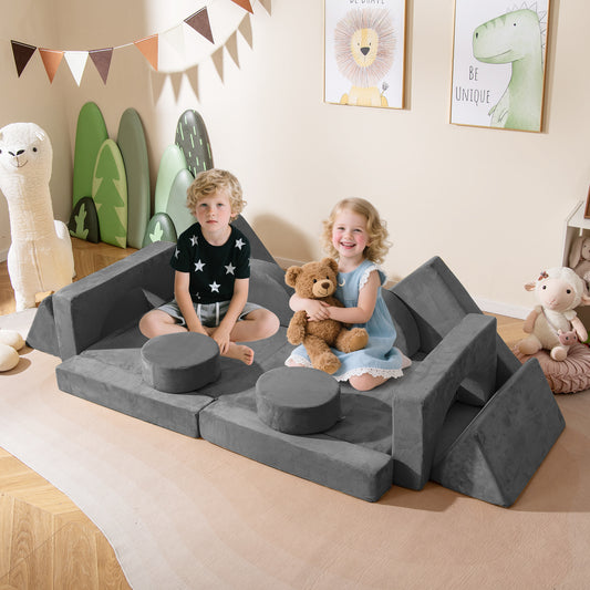 14 PCS Modular Kids Play Couch for Playroom and Bedroom, Gray Kids Chairs & Seating Gray at Gallery Canada