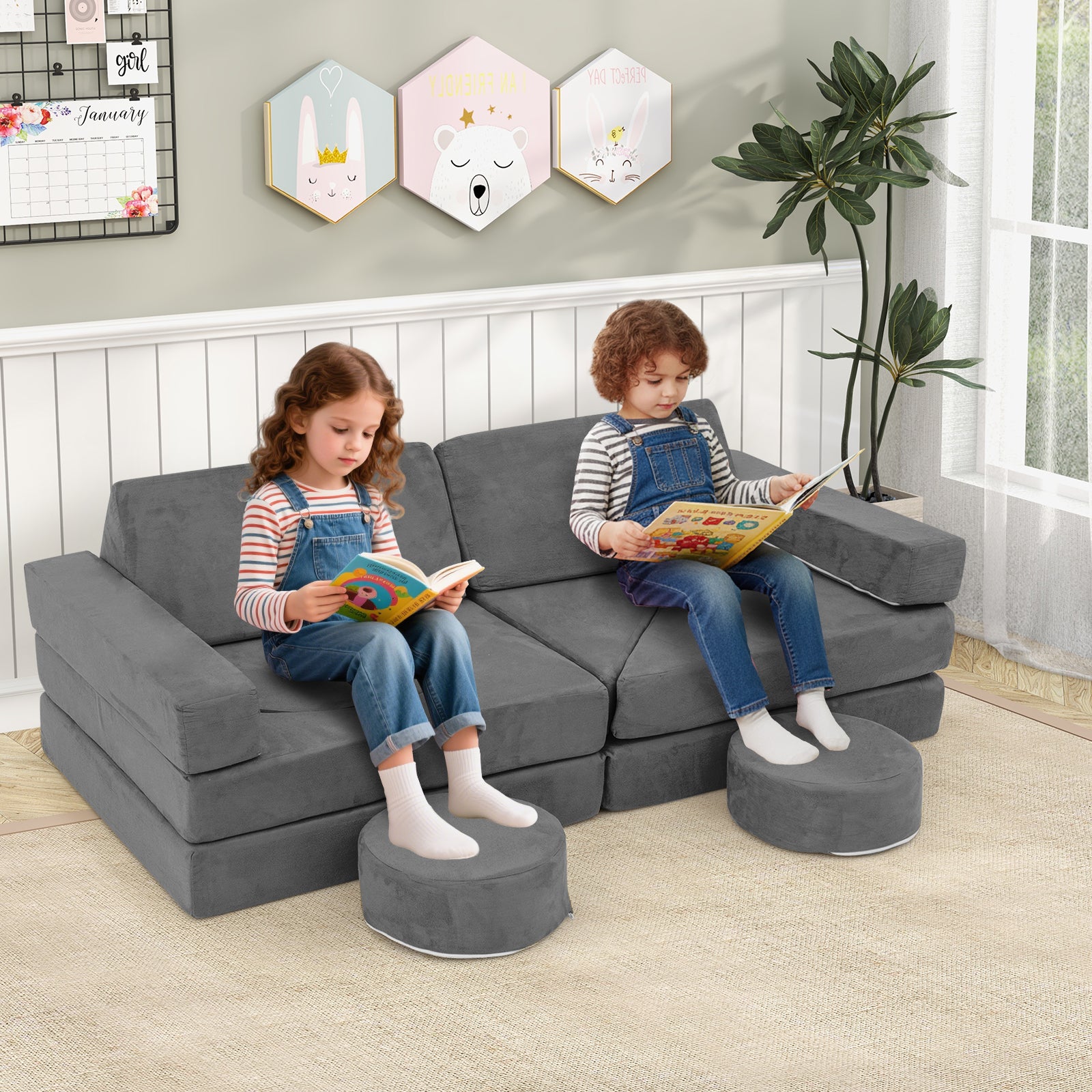 14 PCS Modular Kids Play Couch for Playroom and Bedroom, Gray Kids Chairs & Seating at Gallery Canada