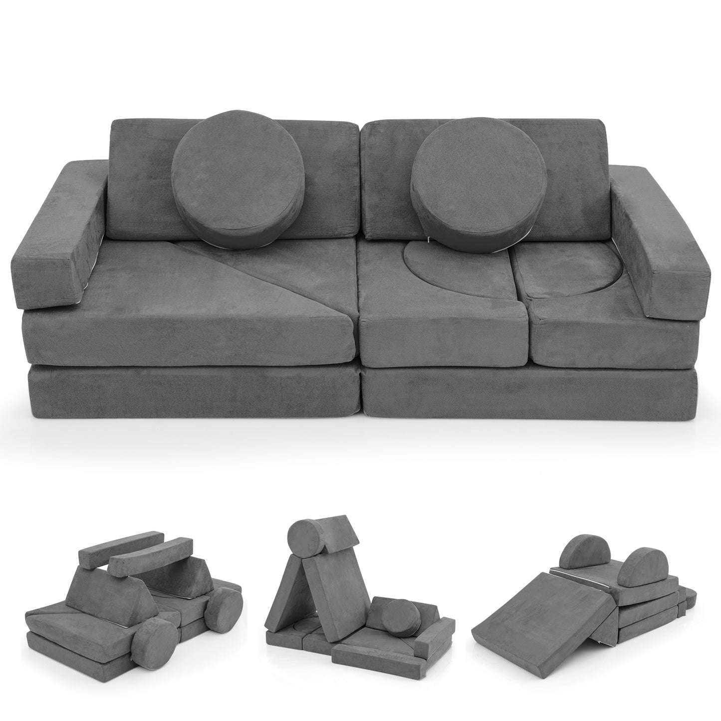 14 PCS Modular Kids Play Couch for Playroom and Bedroom, Gray Kids Chairs & Seating at Gallery Canada