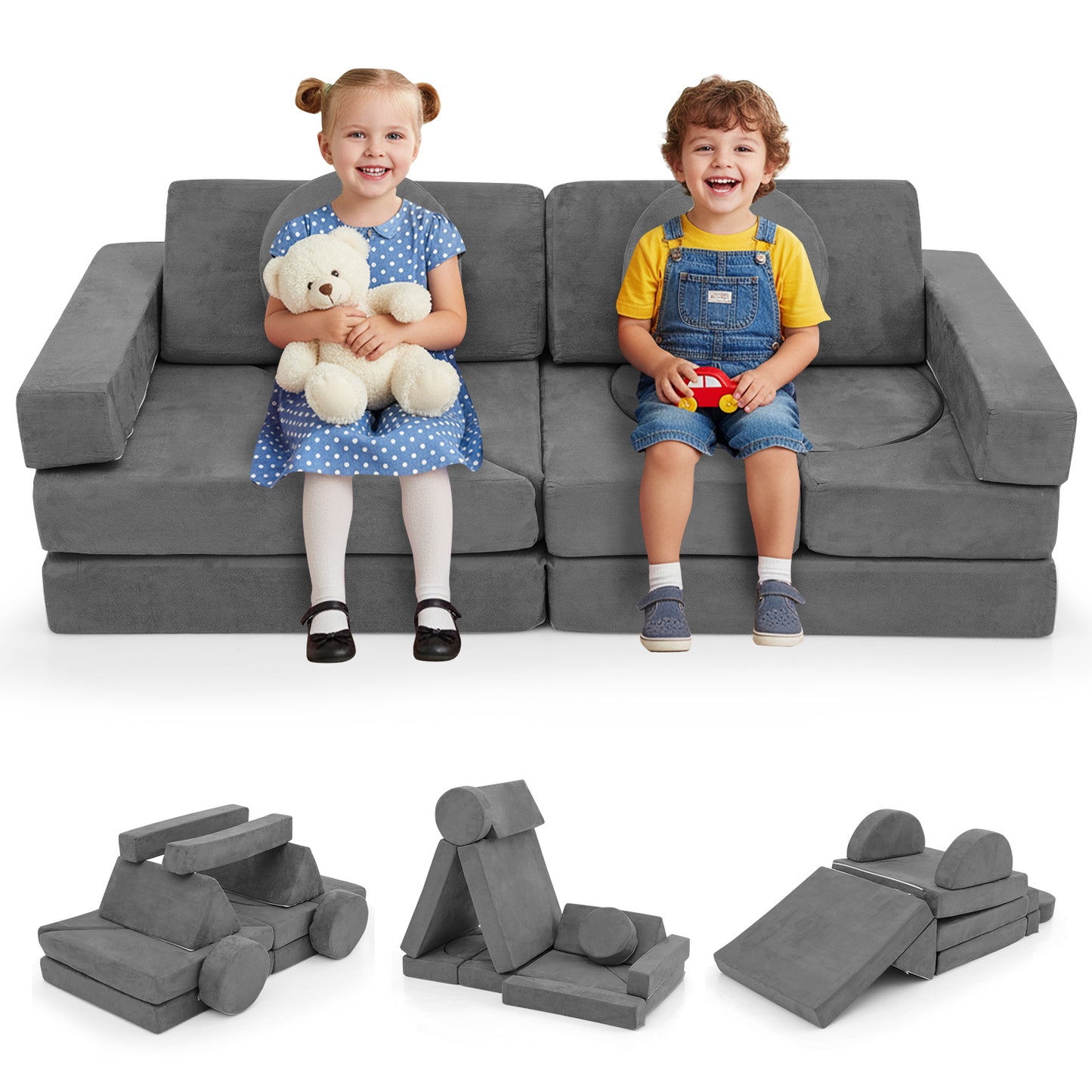 14 PCS Modular Kids Play Couch for Playroom and Bedroom, Gray Kids Chairs & Seating at Gallery Canada