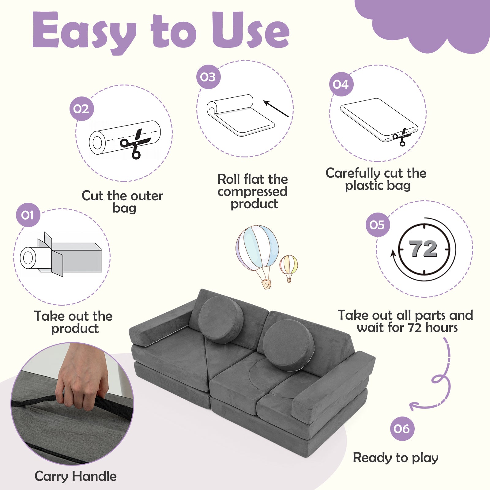 14 PCS Modular Kids Play Couch for Playroom and Bedroom, Gray Kids Chairs & Seating at Gallery Canada