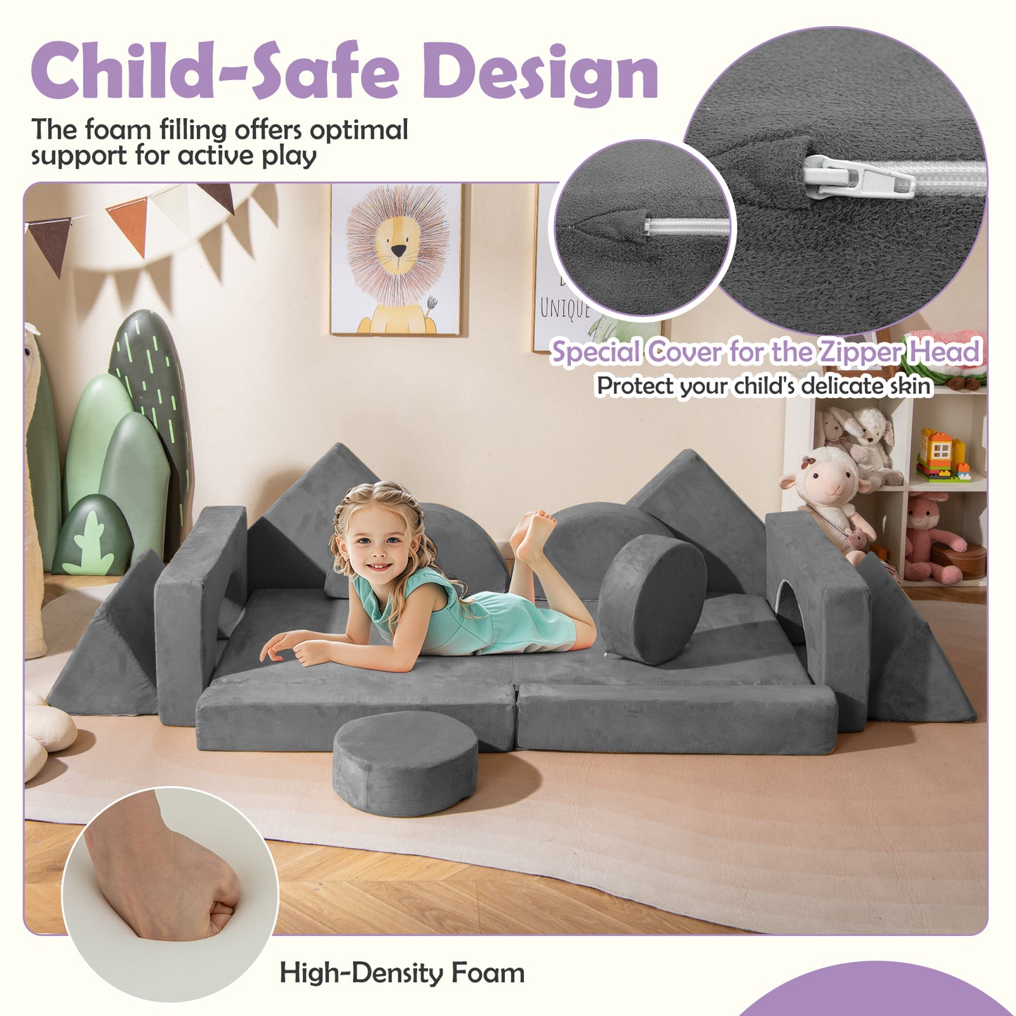 14 PCS Modular Kids Play Couch for Playroom and Bedroom, Gray Kids Chairs & Seating at Gallery Canada