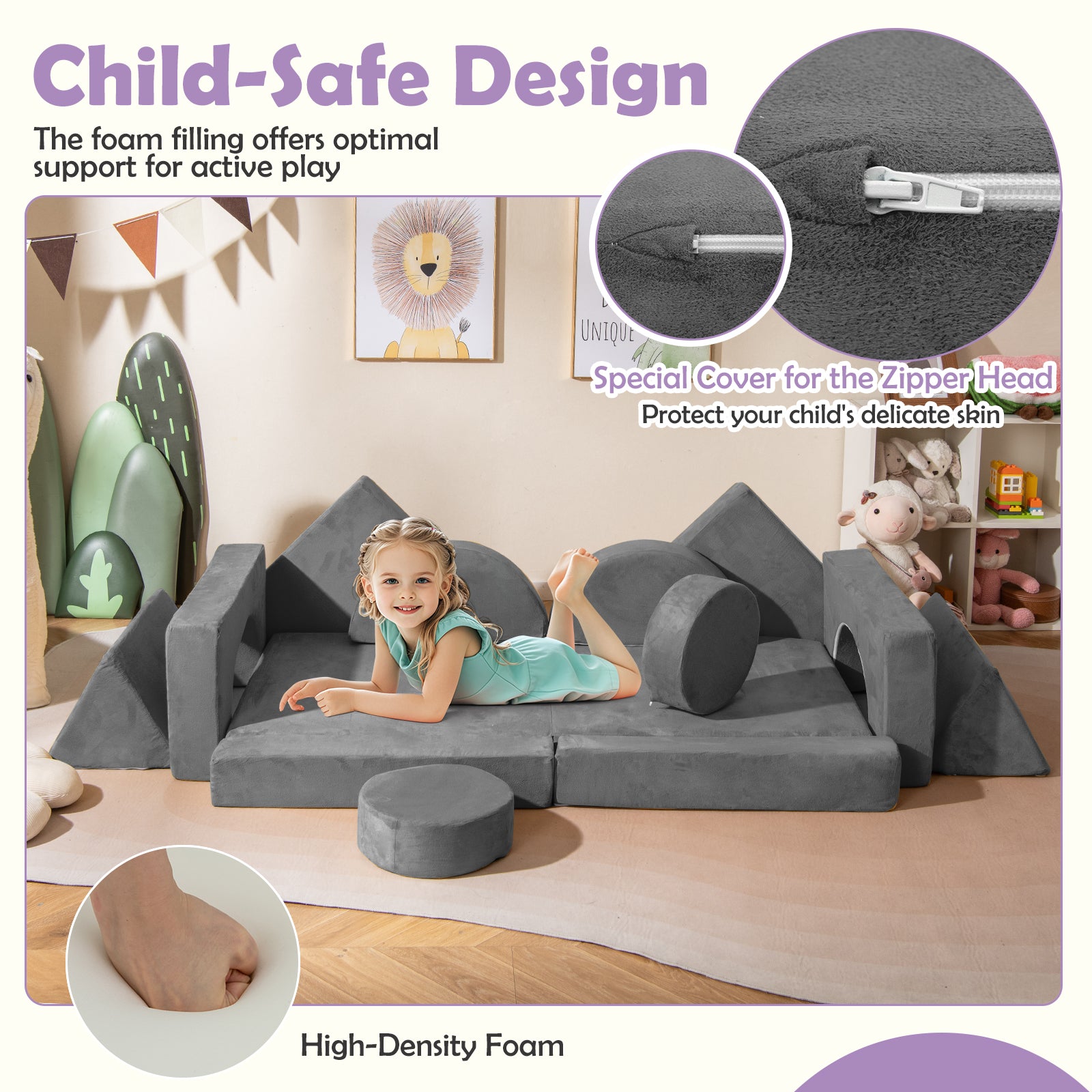 14 PCS Modular Kids Play Couch for Playroom and Bedroom, Gray Kids Chairs & Seating at Gallery Canada