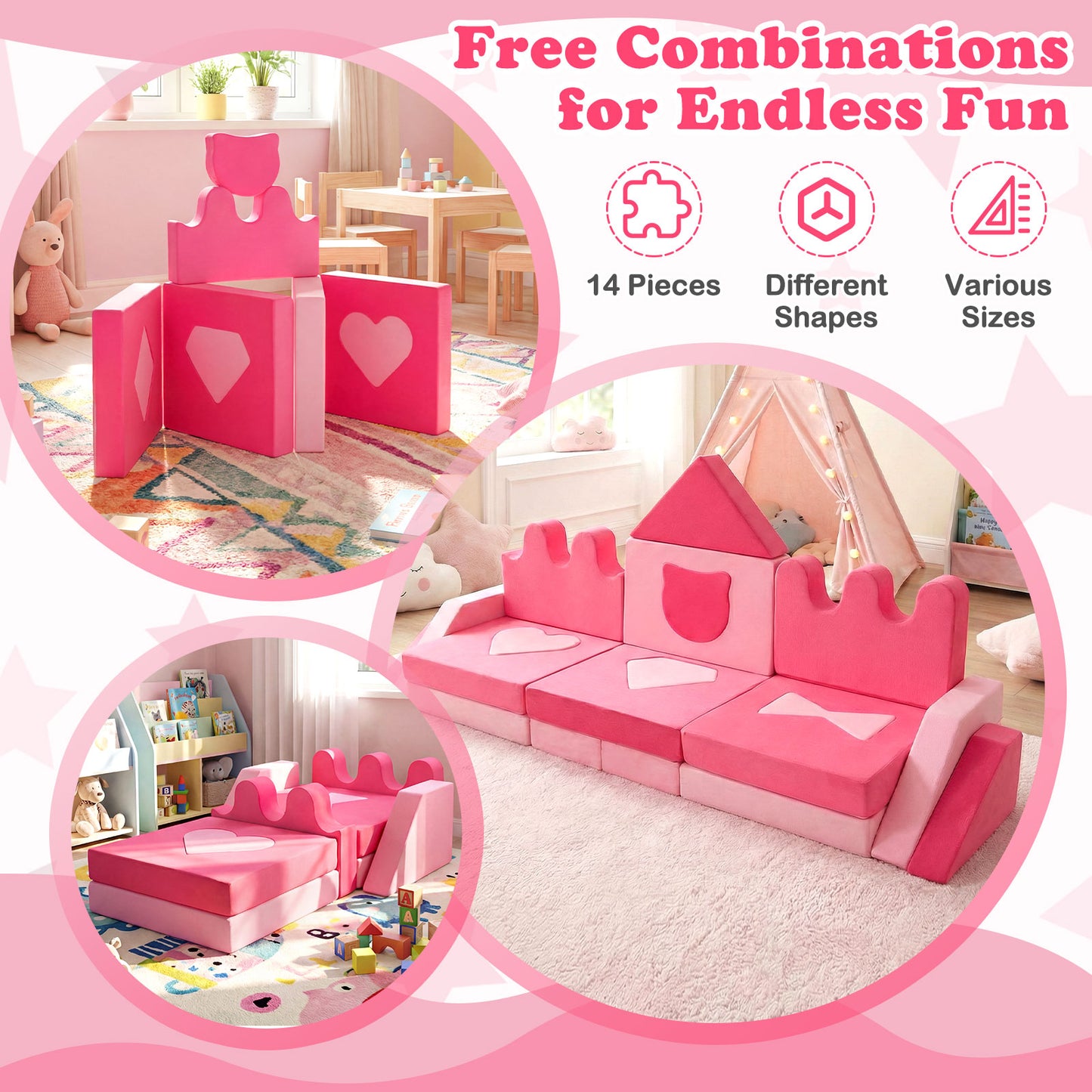 14 Piece Modular Foam Climbing Blocks, For Kids 3+ Years, Pink Kids Chairs & Seating at Gallery Canada