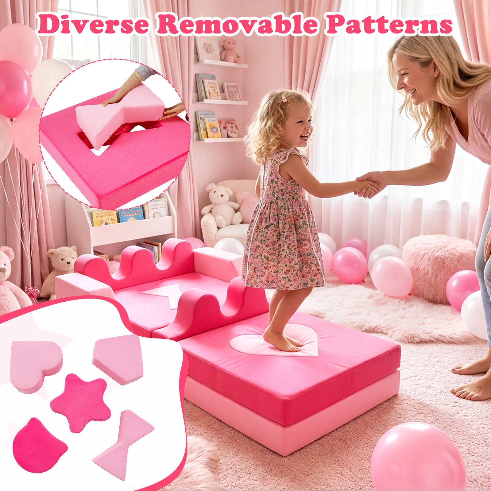 14 Piece Modular Foam Climbing Blocks, For Kids 3+ Years, Pink Kids Chairs & Seating at Gallery Canada