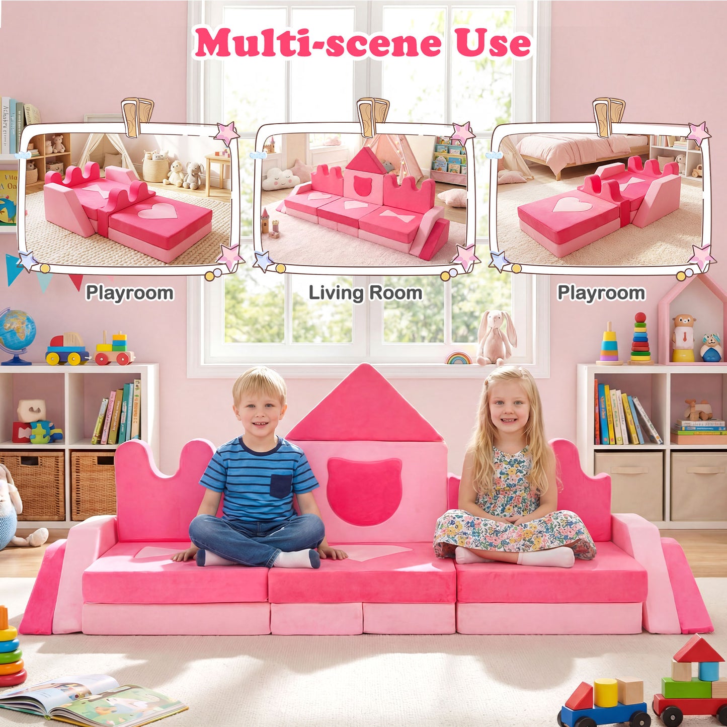 14 Piece Modular Foam Climbing Blocks, For Kids 3+ Years, Pink Kids Chairs & Seating at Gallery Canada