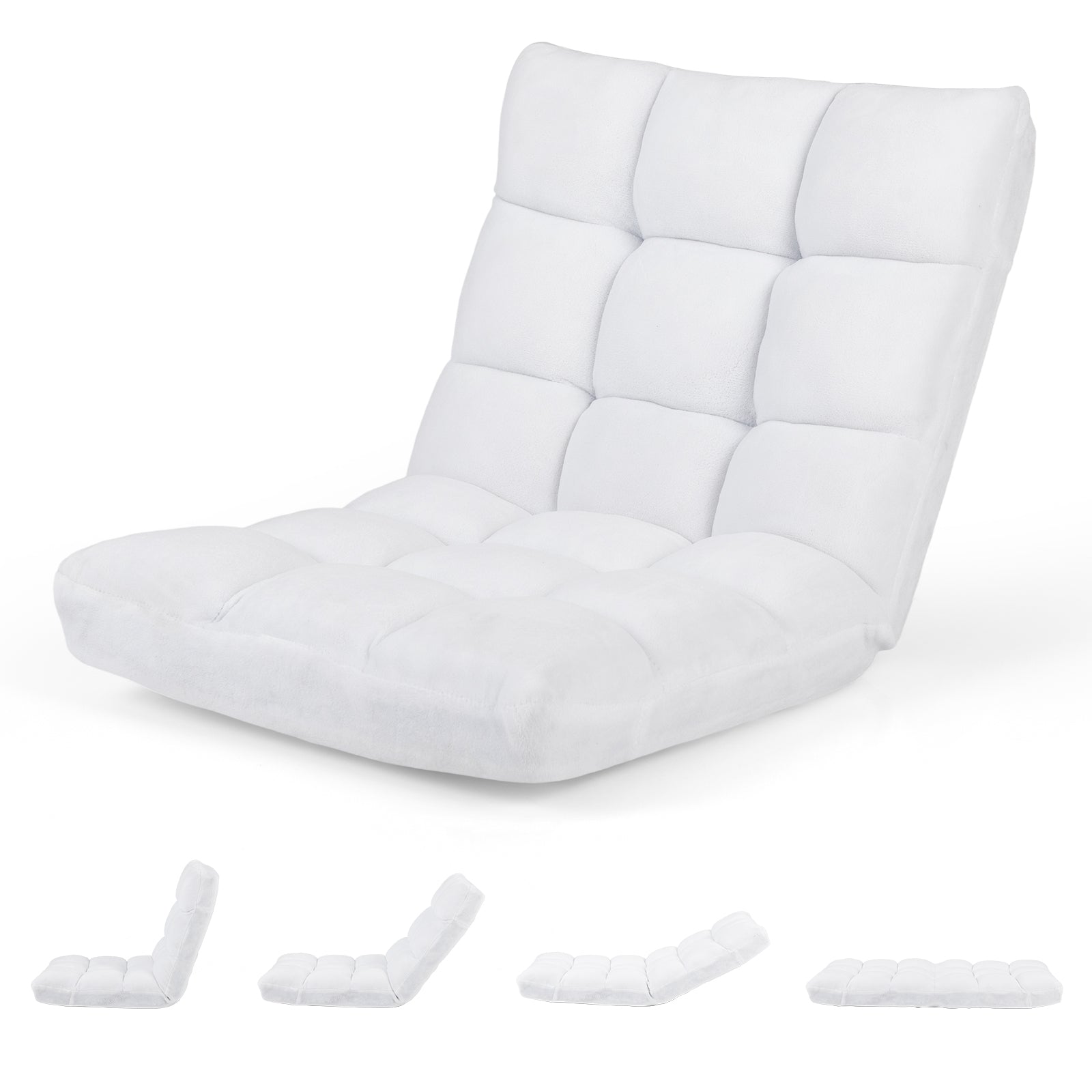 Adjustable Floor Chair, 14-Position, Cushioned, White Floor Chairs White at Gallery Canada