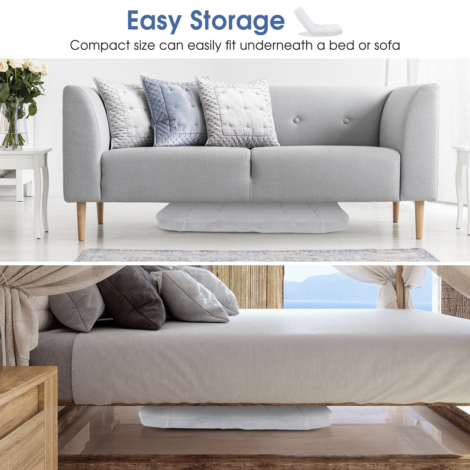 Adjustable Floor Chair, 14-Position, Cushioned, White Floor Chairs at Gallery Canada