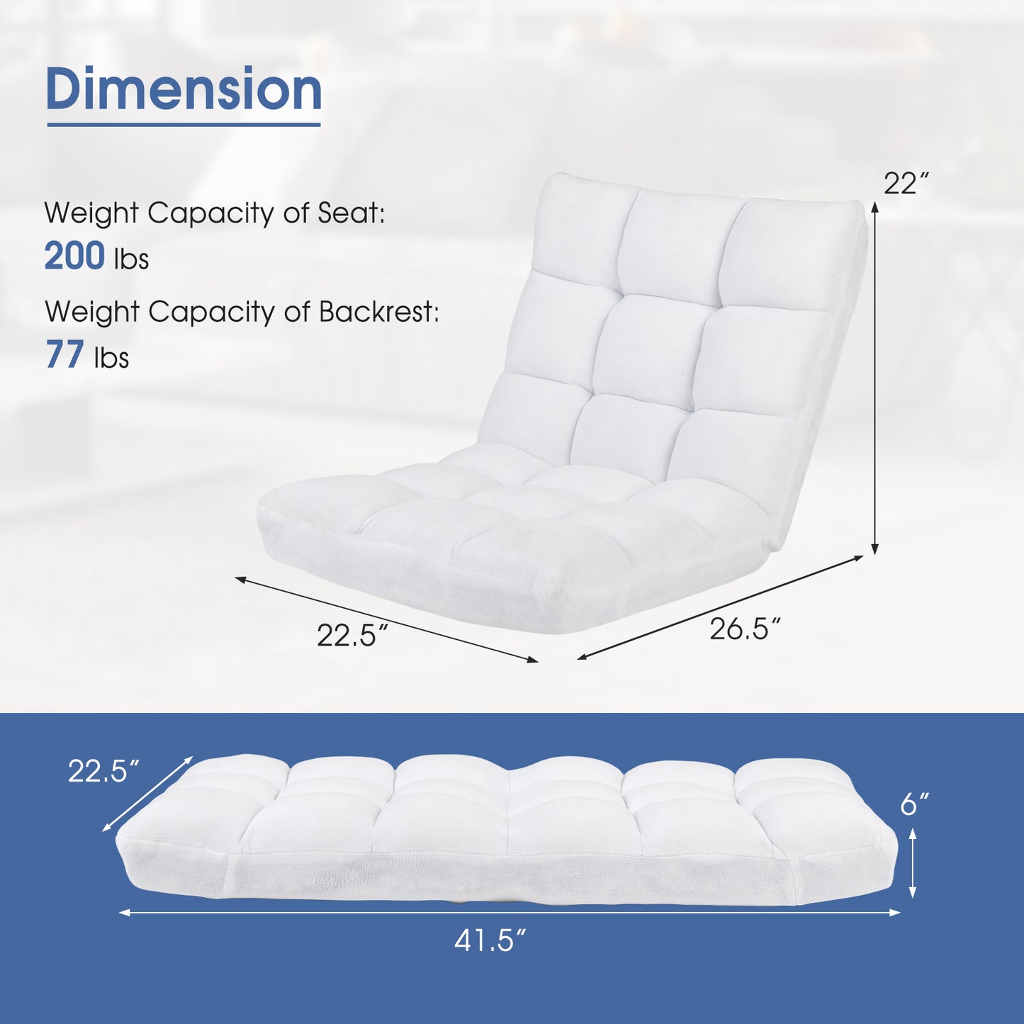 Adjustable Floor Chair, 14-Position, Cushioned, White Floor Chairs at Gallery Canada