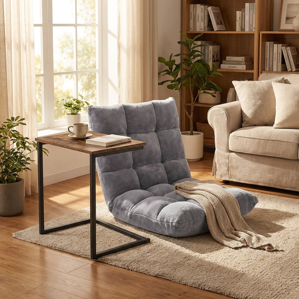 Adjustable Floor Chair & C-End Table Set Living Room Beige/Brown/Pink/Purple/Black/Blue/Green/Light Pink at Gallery Canada