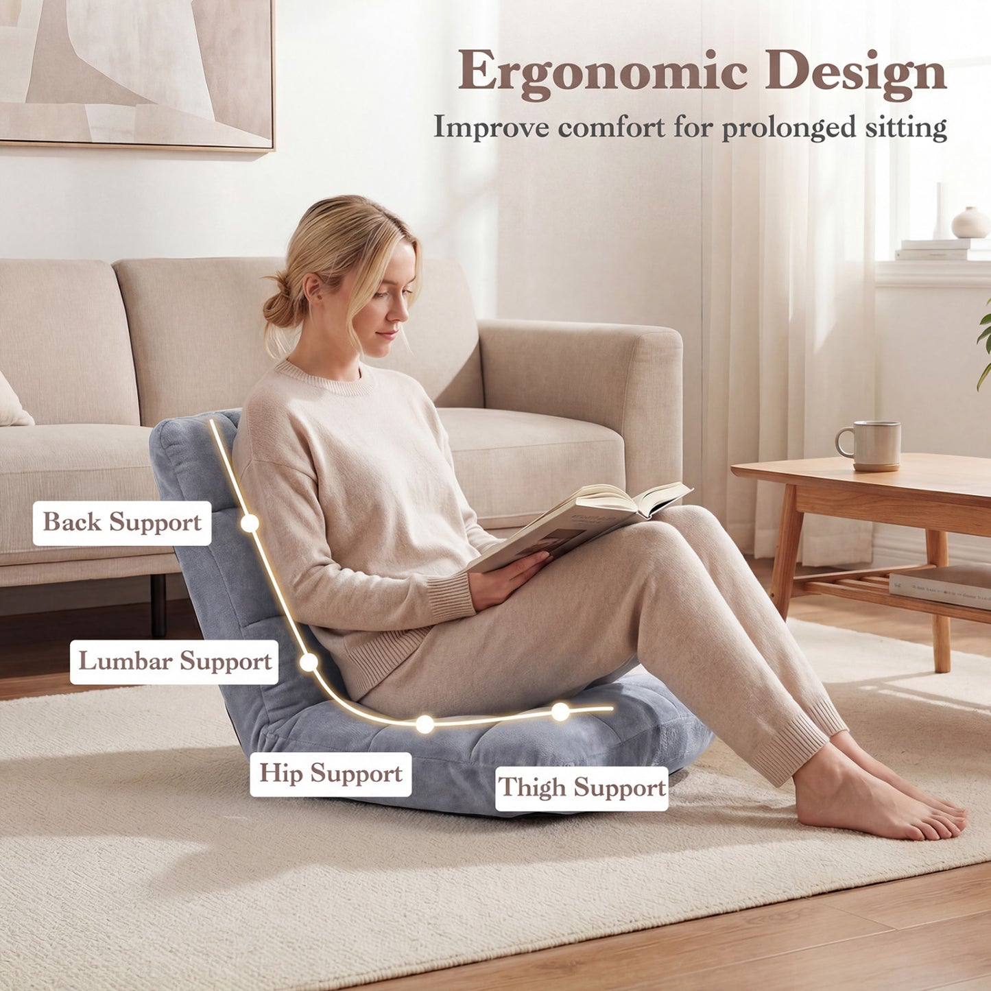 14-Position Adjustable Floor Chair, Light Gray Floor Chairs at Gallery Canada