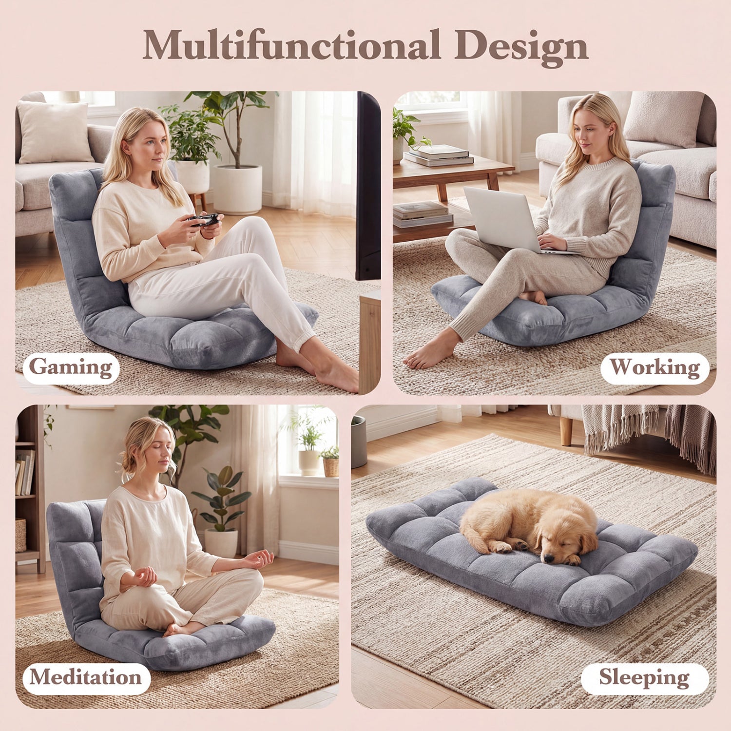 14-Position Adjustable Floor Chair, Light Gray Floor Chairs at Gallery Canada