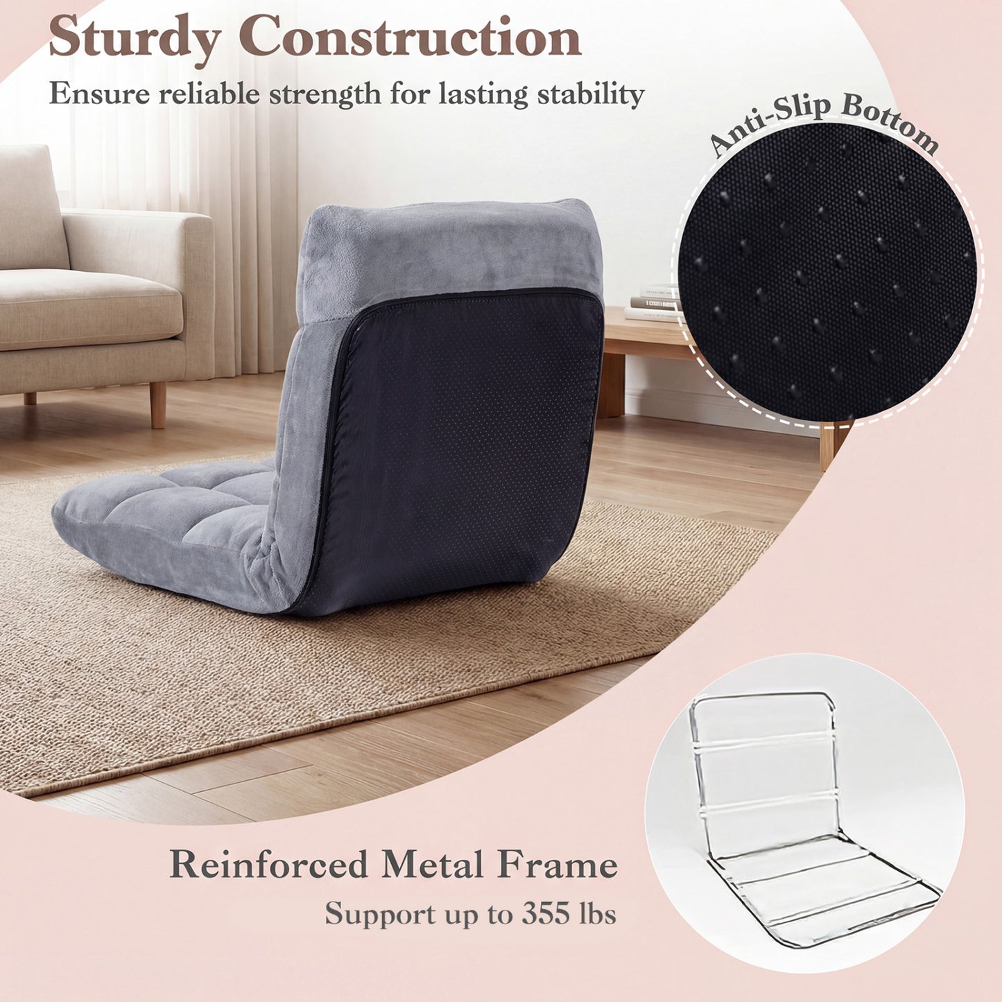 14-Position Adjustable Floor Chair, Light Gray Floor Chairs at Gallery Canada