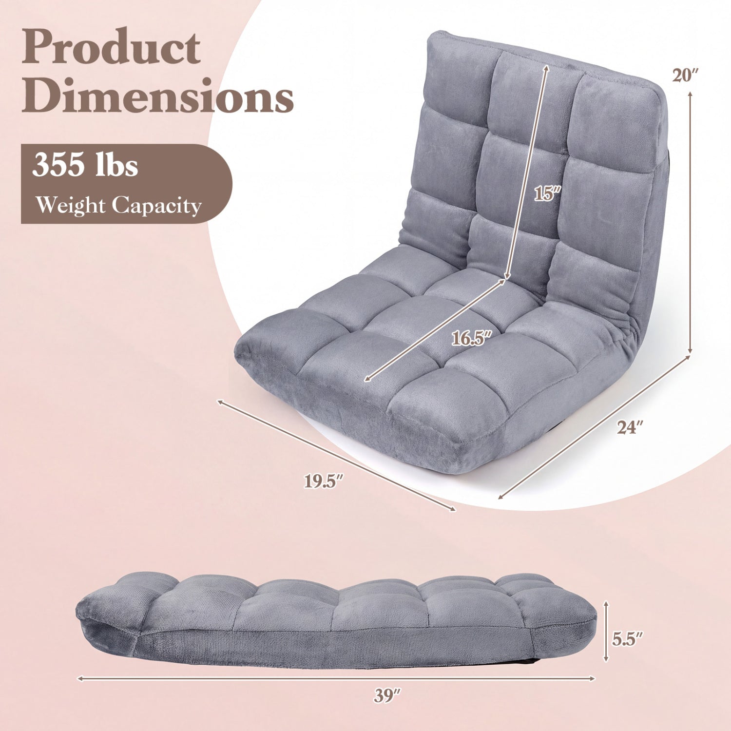 14-Position Adjustable Floor Chair, Light Gray Floor Chairs at Gallery Canada