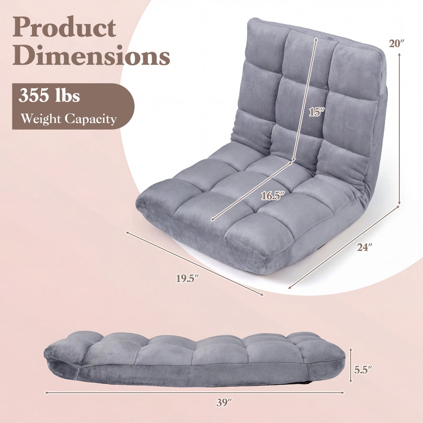 14-Position Adjustable Floor Chair, Light Gray Floor Chairs at Gallery Canada
