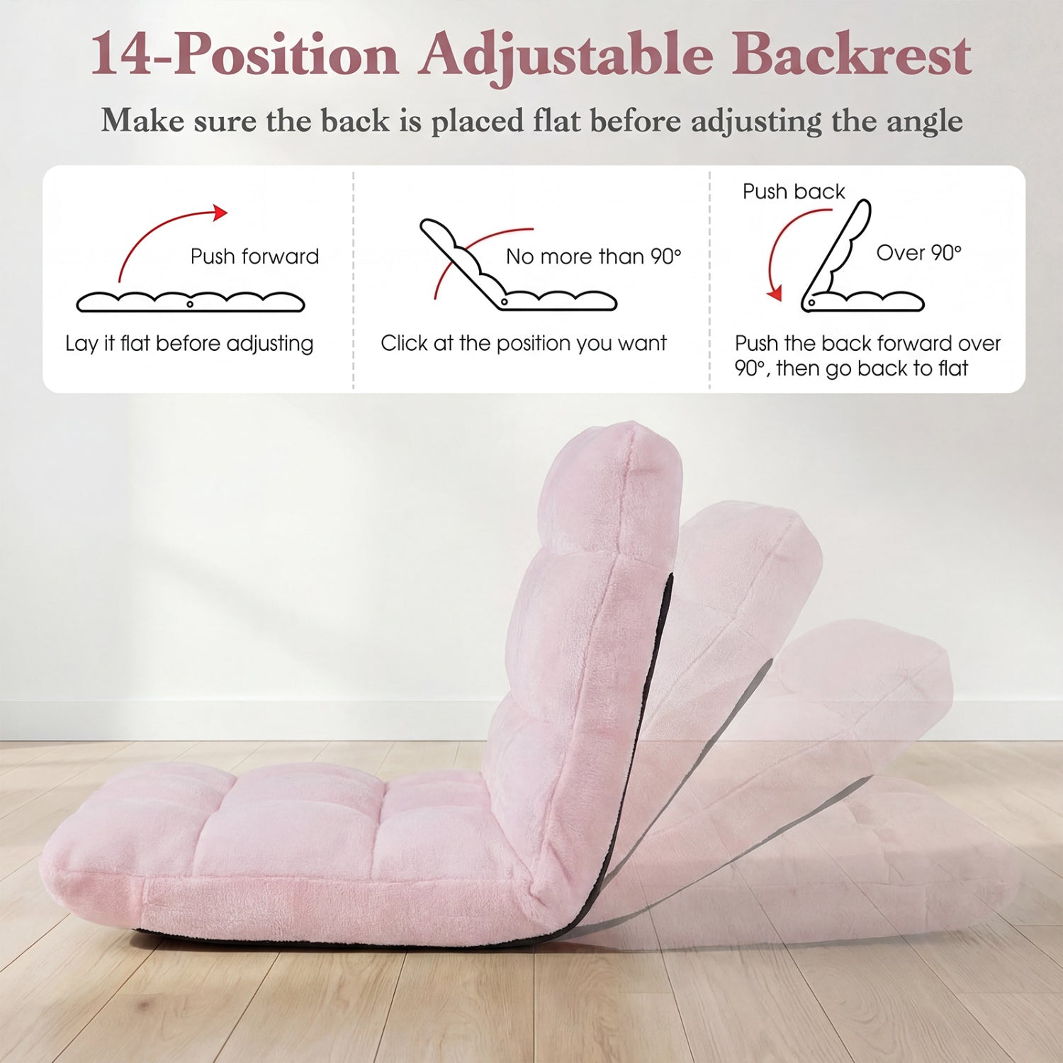 Adjustable Cushioned Floor Chair, 14-Position, Light Pink Floor Chairs at Gallery Canada