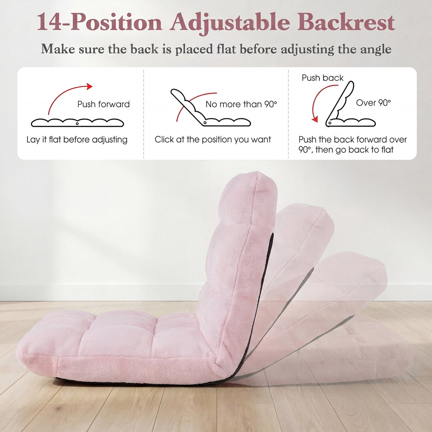 Adjustable Cushioned Floor Chair, 14-Position, Light Pink Floor Chairs at Gallery Canada