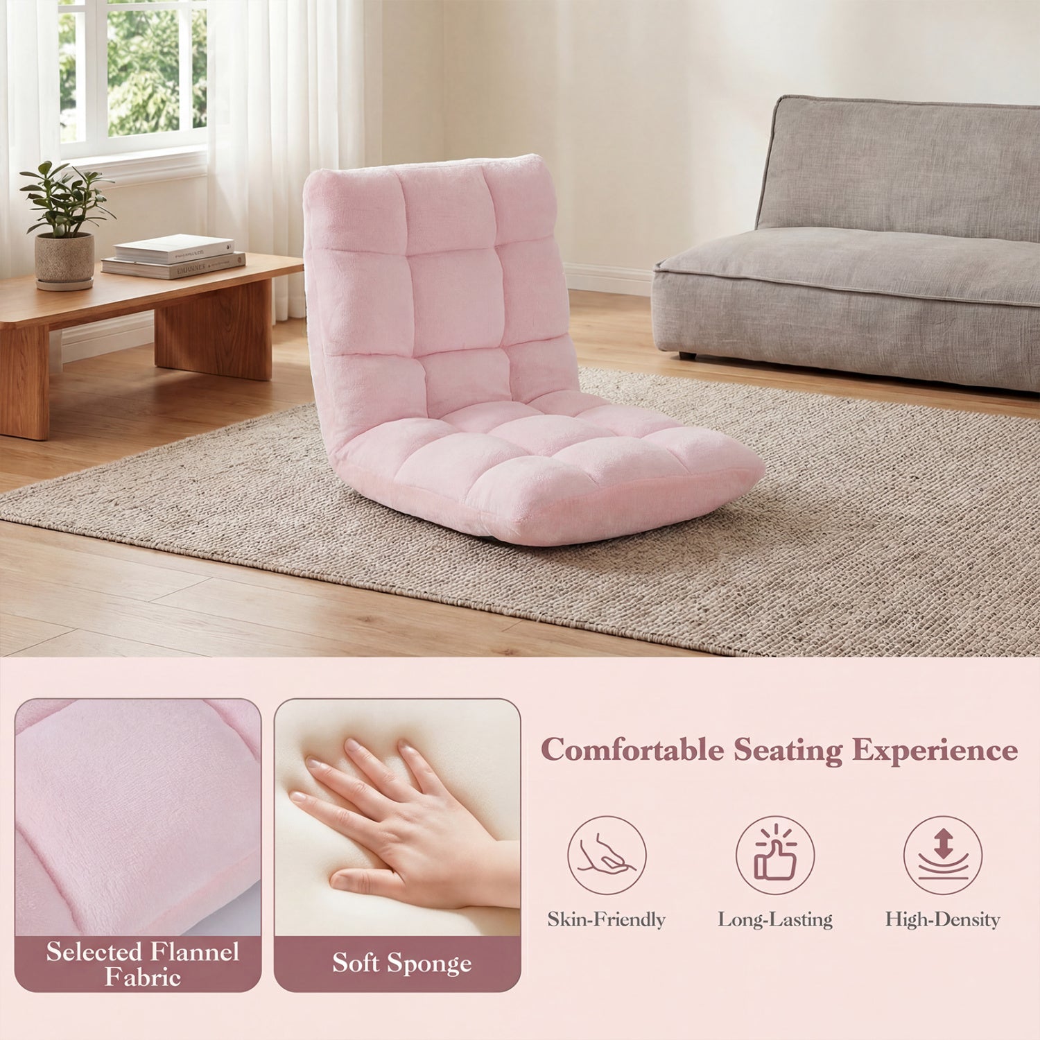 Adjustable Cushioned Floor Chair, 14-Position, Light Pink Floor Chairs at Gallery Canada