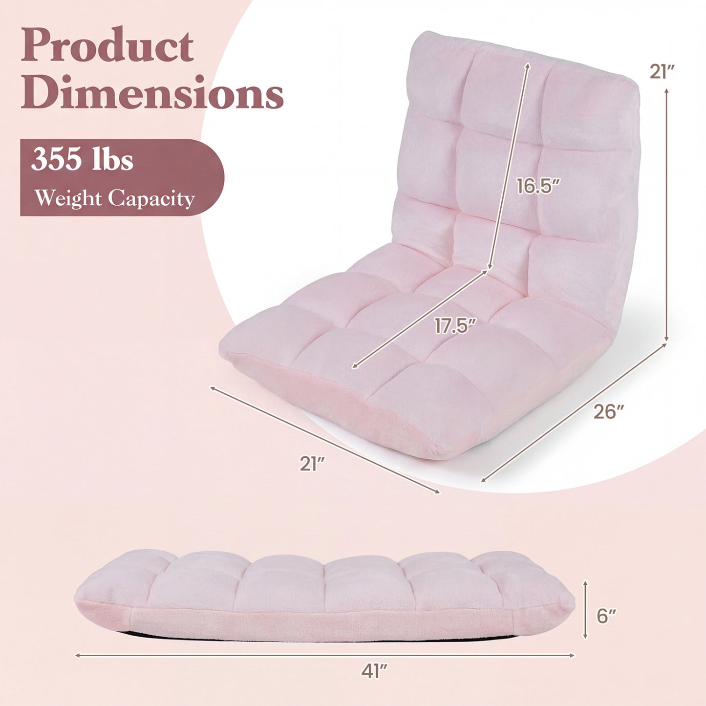 Adjustable Cushioned Floor Chair, 14-Position, Light Pink Floor Chairs at Gallery Canada